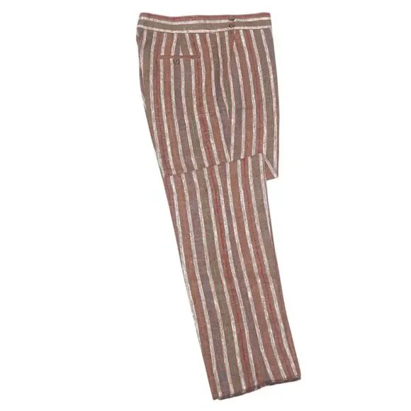 Mens Gurkha Pants 38 Brown Striped Cotton Straight Fit Flat Front Chino Trousers